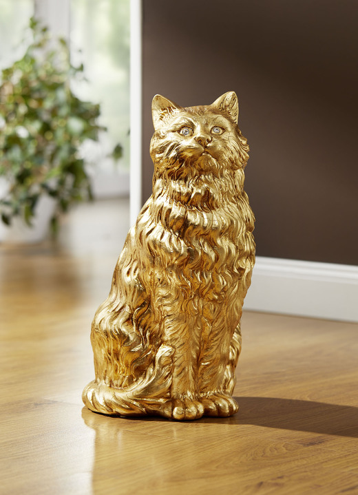 Wohnaccessoires - Katze mit Blattgold und Strass-Steinen, in Farbe GOLD