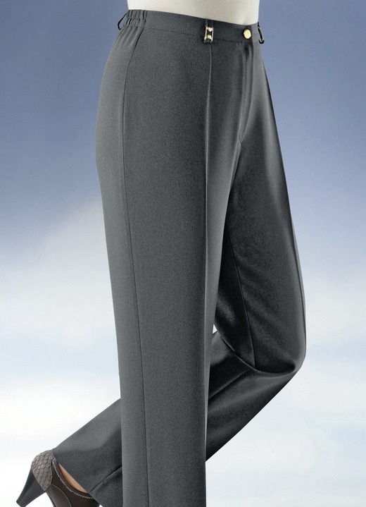 Hosen mit Knopf- und Reißverschluss - Hose mit weiterem Bundumfang in 9 Farben, in Größe 019 bis 245, in Farbe DUNKELGRAU Ansicht 1