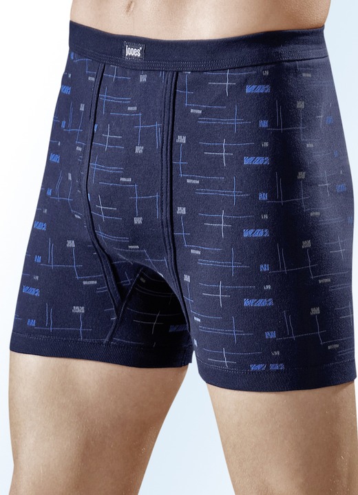 Unterhosen - Viererpack Unterhosen aus Feinripp mit Eingriff, bunt dessiniert, in Größe 005 bis 014, in Farbe 2X MARINE-BUNT, 2X HELLBLAU-BUNT