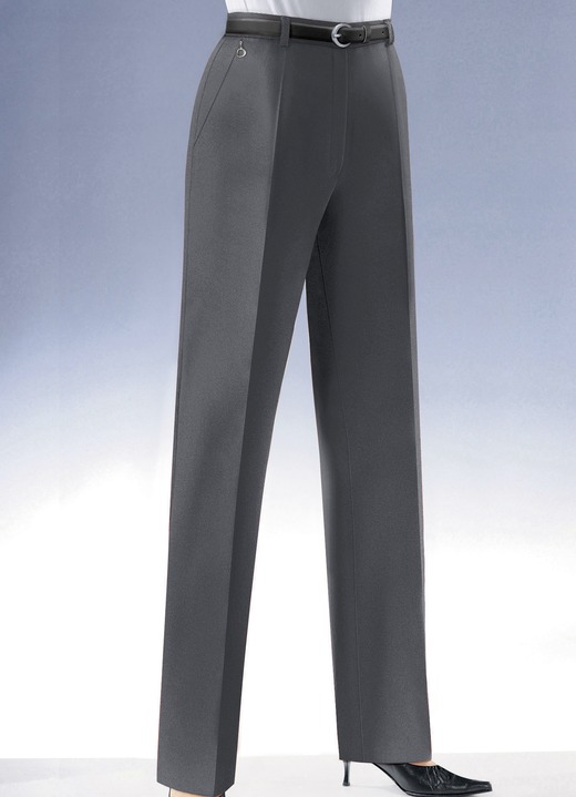 Hosen mit Knopf- und Reißverschluss - Hose in 7 Farben, in Größe 018 bis 245, in Farbe DUNKELGRAU Ansicht 1